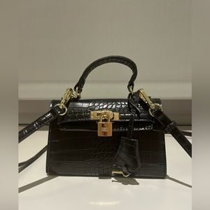 Princess Polly Peta and Jain Crocodile print black crossbody with gold hardware